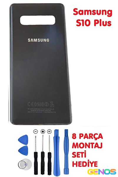 Genos Samsung Galaxy S10 Plus Arka Cam Kapak Batarya Pil Kapağı Siyah + Monta...
