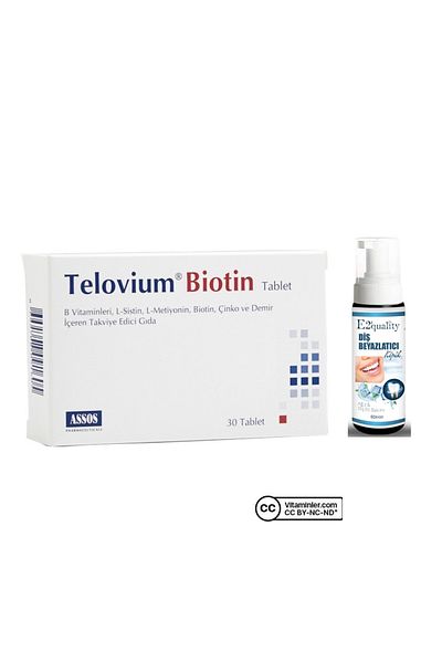 Assos Telovium Biotin 30 Tablets + Teeth Whitening Foam Gift