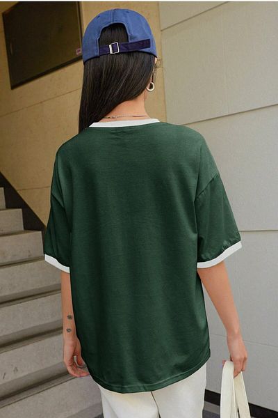 MODAGEN Μπλουζάκι Unisex Πράσινο γιακά Λευκό αριστερό στήθος με στάμπα oversize