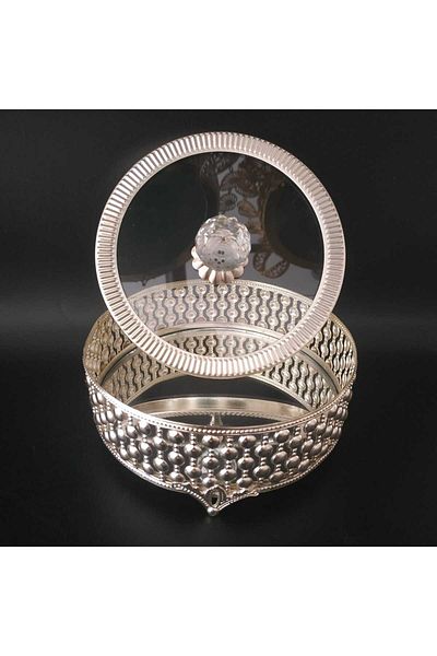 HİLALKRİSTAL Glass Lid and Mirrored Sugar Bowl and Turkish Delight Bowl
