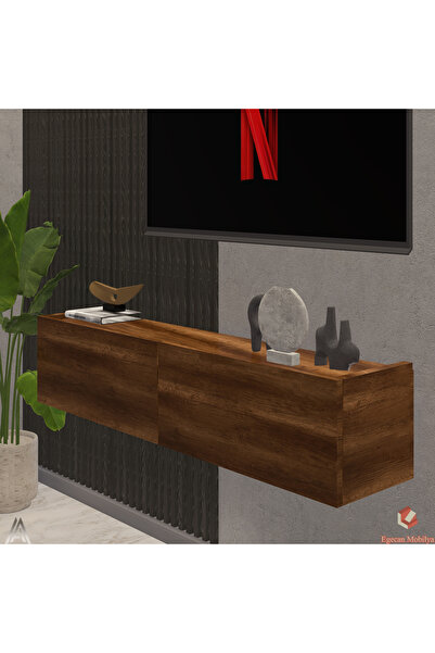 Egecan Mobilya Ceviz 90 cm Tv Ünitesi Tv Sehpası Duvar Rafı Kitaplık