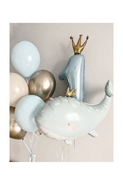 PARTİAVM Sevimli Yeşil Balina Folyo Balon 93x71cm Baby Shower Doğum Günü Part...