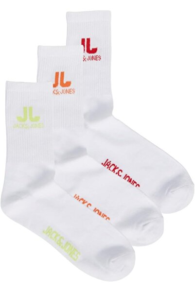 Store Мъжки тенис чорапи с лого JACJJ, комплект от 3 броя, бели, един размер