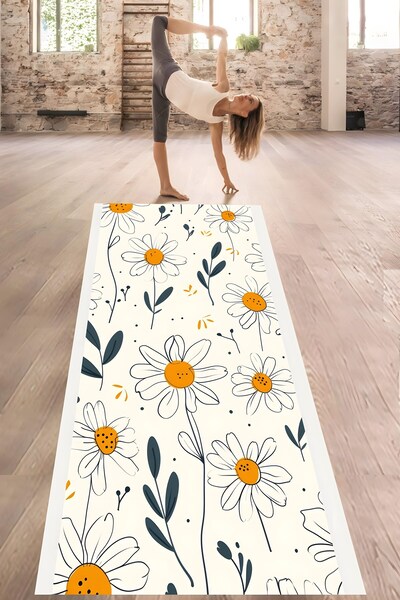 linazaitun Bohem Papatya Desenli Yıkanabilir Kaymaz Taban Leke Tutmaz Yoga Ma...