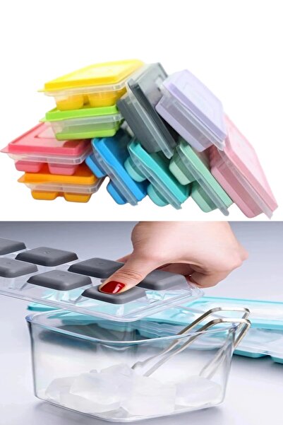 GÜZELYÜZ AVM 1 Adet Pratik 12 Bölmeli Bas Parmak Silikon Buz Kalıbı Kapaklı Y...