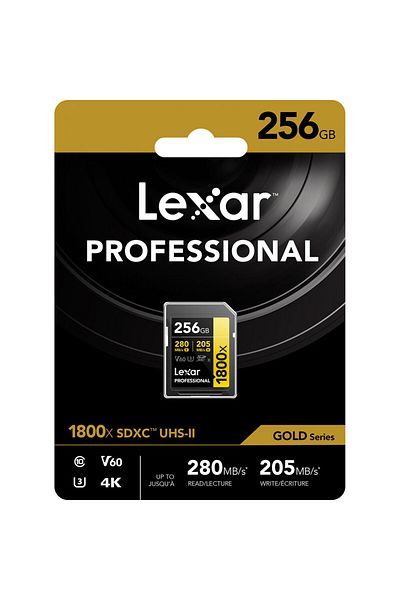 Lexar بطاقة ذاكرة 256 جيجابايت 1800x V60 Uhs-ii Sdxc