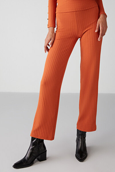 GRIMELANGE Erıka Kadın Beli Lastikli Flare Kiremit Rengi Pantolon