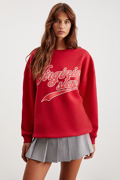 GRIMELANGE Edith Women's Crew Neck Printed Red Sweatshirt with Fleece Inside