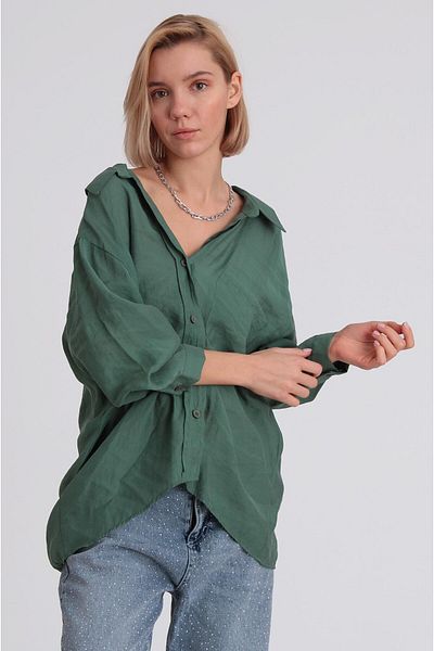 Perry 4612 Cămașă oversize cu umăr dezactivat, verde smarald
