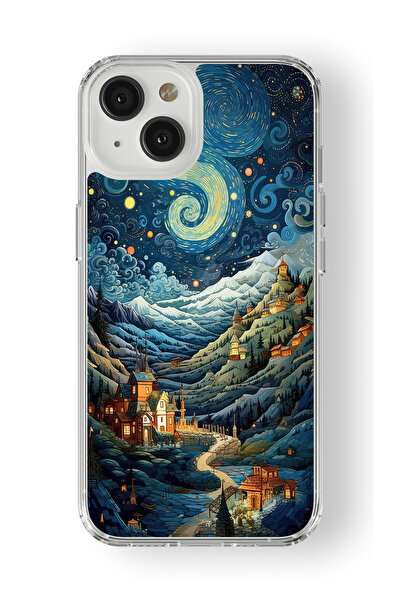Multitronic حافظة شفافة مطبوعة بتصميم The Starry Night متوافقة مع هاتف iPhone 13
