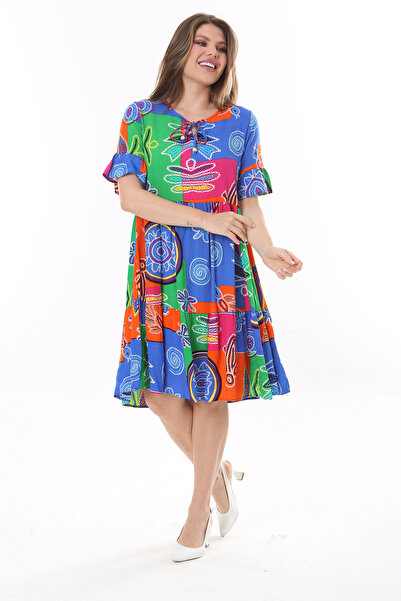 Şans Γυναικείο φόρεμα με υφαντό ύφασμα βισκόζης με κοντό μανίκι 65N37762