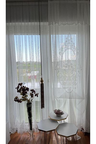 Üçbey Ecru Colored Instant Tulle Curtain - Panel Tulle, Living Room Ornament, 100X270 Adjustable Size