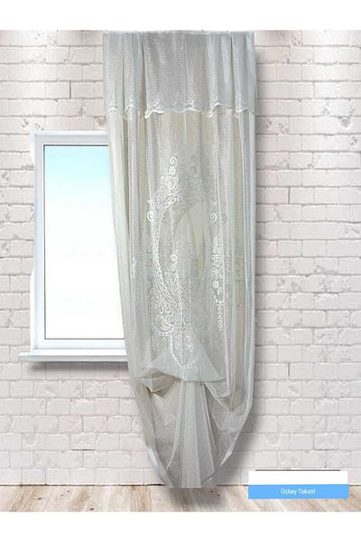 Üçbey Ecru Colored Instant Tulle Curtain - Panel Tulle, Living Room Ornament, 100X270 Adjustable Size