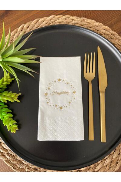 kidspartim منديل ترحيب بإطار نجمة بيضاء مذهبة باللون الذهبي 16 قطعة