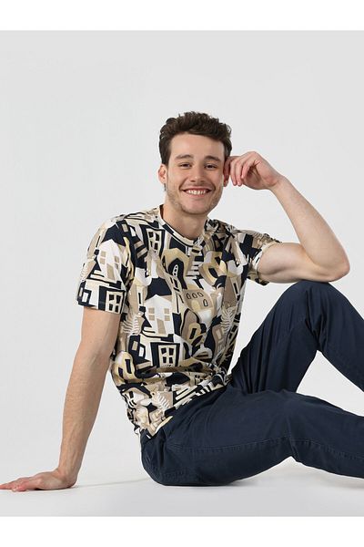 Colin's Tricou cu mânecă scurtă cu imprimeu bej pentru bărbați - Cl 1062763