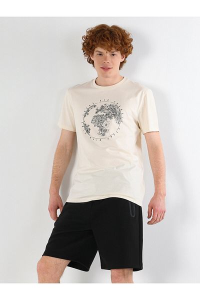 Colin's Ecru Men's Short Sleeve T-Shirt - Crew Neck, Regular Fit, Printed Cl 1062714