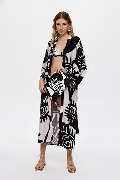 Eliphe Rax Anvelop Siyah Maxi / Uzun Kadın Kimono