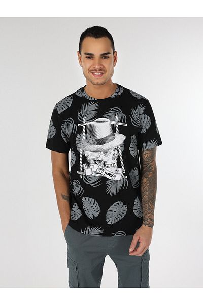 Colin's Black Crew Neck Printed Men's T-Shirt - Regular Fit, Short Sleeve Cl 1062701