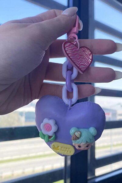 Stone Family Purple Color Mixed Figure Heart Detailed Keychain