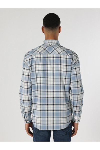 Colin's Cămașă albastră cu mânecă lungă pentru bărbați - croială obișnuită, buzunar în carouri detaliu Cl 1061798