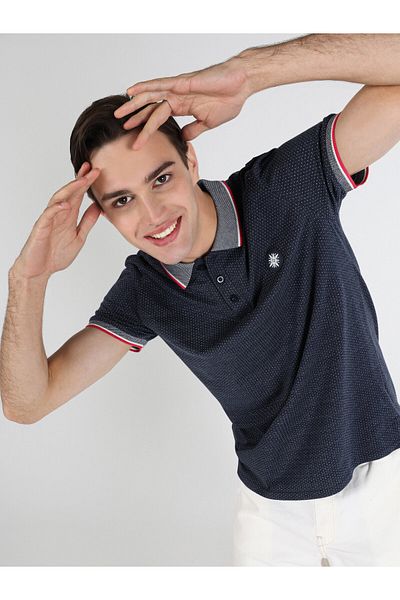 Colin's Navy Blue Striped Men's Polo Collar T-Shirt - Regular Fit, Short Sleeve Cl 1062781
