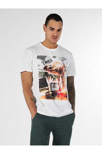 Colin's Tricou alb cu mânecă scurtă pentru bărbați, cu croiala normală, cu gâtul rotund - Cl 1062794