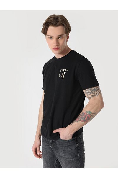 Colin's Regular Fit Crew Neck Printed Black Men's Short Sleeve T-Shirt Cl 1062756