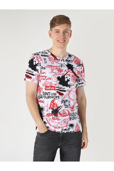 Colin's Tricou alb cu mânecă scurtă cu imprimeu Regular Fit pentru bărbați Cl 1062670