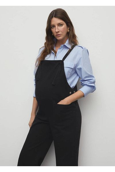 MANGO Woman Denim Colored Maternity Jumpsuit