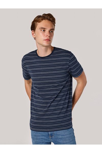 Colin's Navy Blue Striped Regular Fit Crew Neck Men's T-Shirt - Cl 1062738