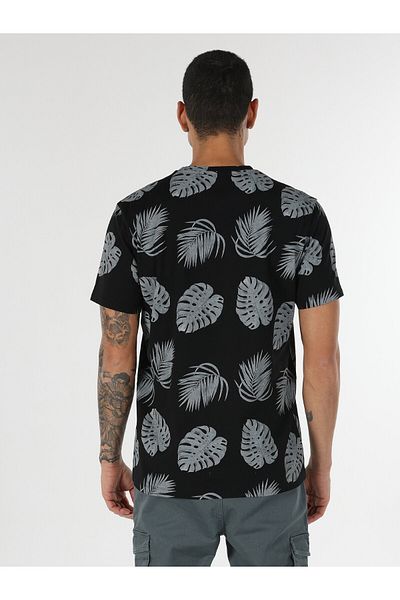 Colin's Black Crew Neck Printed Men's T-Shirt - Regular Fit, Short Sleeve Cl 1062701