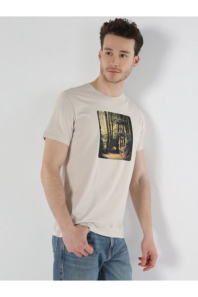 Colin's Ανδρικό κοντομάνικο μπλουζάκι Beige Regular Fit Cl 1061819