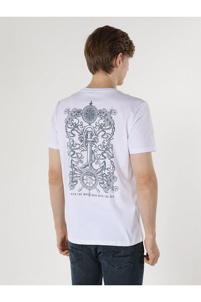 Colin's Tricou alb cu mânecă scurtă pentru bărbați cu decolteu rotund - Regular Fit Cl 1062679