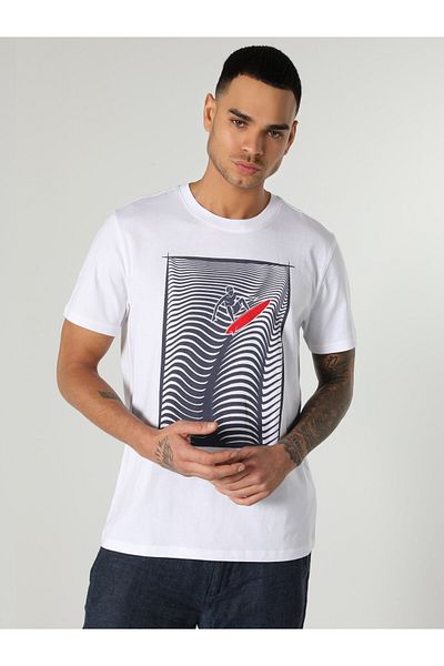 Colin's Tricou alb cu mânecă scurtă pentru bărbați cu decolteu rotund - Cl 1062661