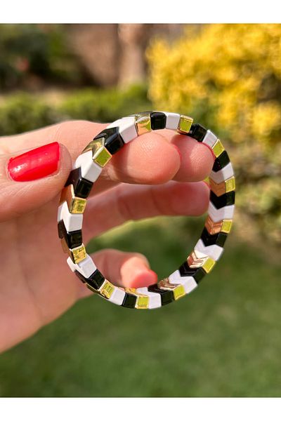 ByMerve Bym104 Black White Thick Dominoes Women Accessory Bracelet Women's Bracelet