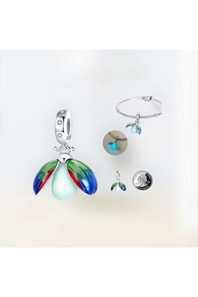 BcafBayKuş 925 Ayar Gümüş Karanlıkta Parlayan Ateş Böceği Temalı Charm