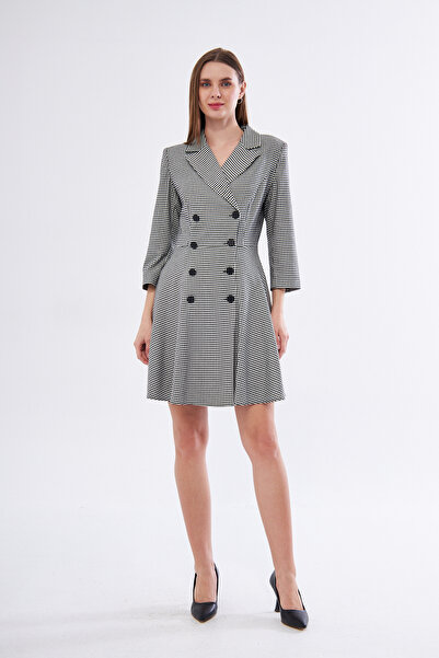 SELAZRA İlowa Ceket Yaka Regular Fit Siyah Beyaz Renk Elbise