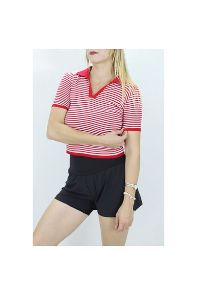 Lukas Red Striped Polo Collar T-Shirt - 140.055