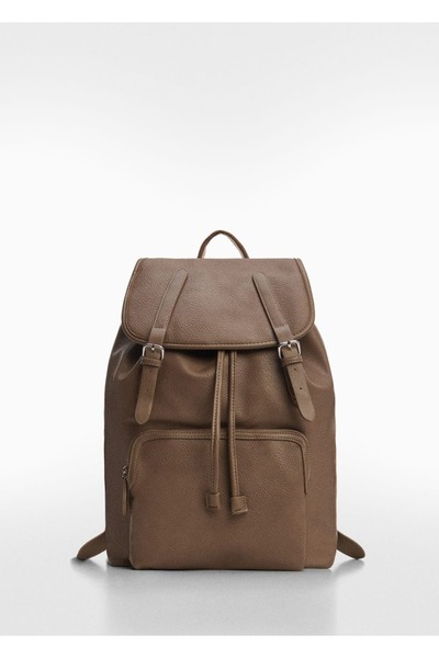 MANGO Man Kompakt Deri Efektli Sırt Çantası