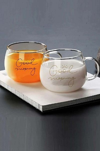 SepetçiBaba Costa Good Morning 400 ml 2-Piece Glass Mug Magnolia Cup Borosilicate
