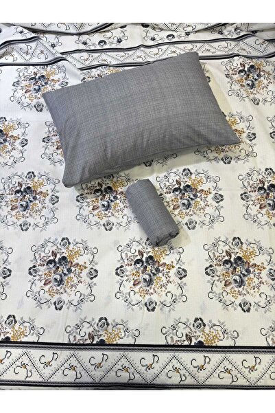 ŞENER HOME Bouquet Patterned Bed Sheet with Elastic Single Pique Set - Gray