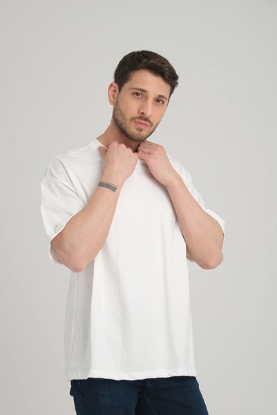 ROPE COUTURE Men's Oversize Fit 100% Cotton White Color Crew Neck Basic T-Shirt White