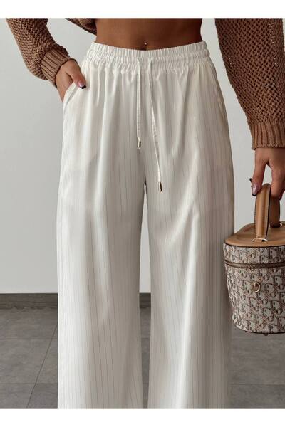 S&T JULİO İnce Çizgili Varaklı Bol Pantolon