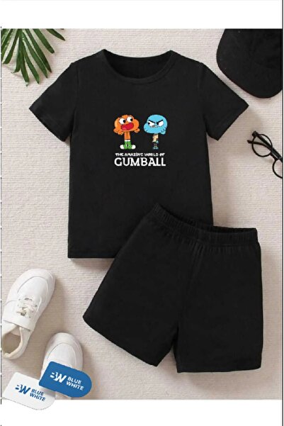 SİNSER TEKS Set tricou-pantaloni scurti cu imprimeu GUMBALL'' pentru baieti/fete