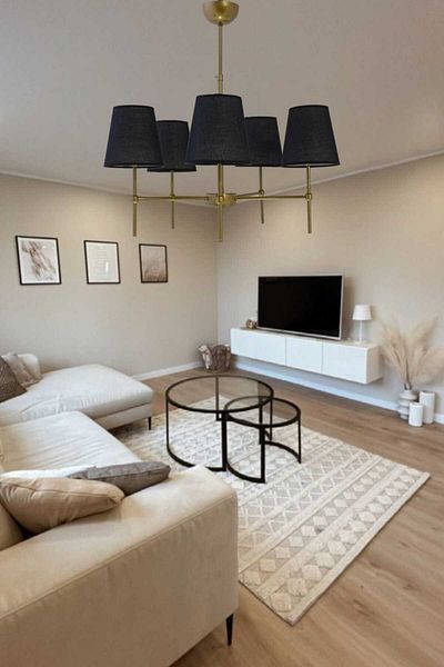 BSA LIGHTING HENNA 5-Piece TUMBLED PAINTED CHANDELIER (WITH CONICAL BLACK LAMP SHADE)