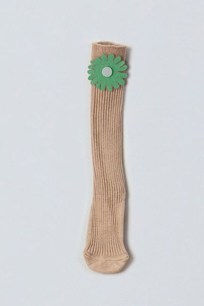 ADABEBEK Green and White Floral Felted Baby Knee Socks