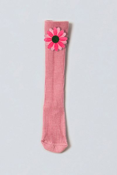 ADABEBEK Pink Vibrant Colored Flower Felted Baby Knee Socks