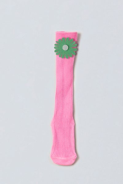ADABEBEK Green and White Floral Felted Baby Knee Socks