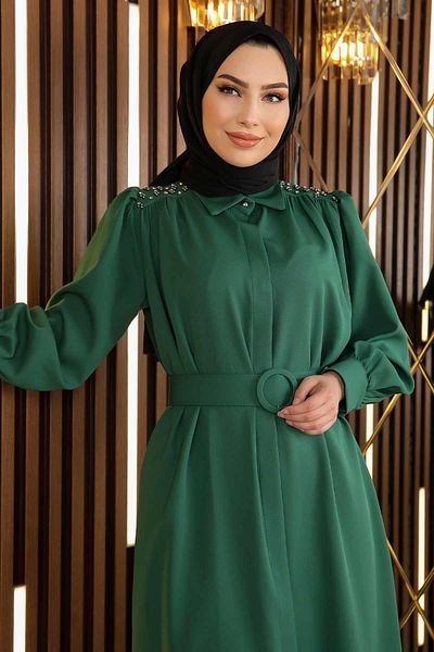 Modamihram Detailné kamenné šaty s opaskom Emerald 19115