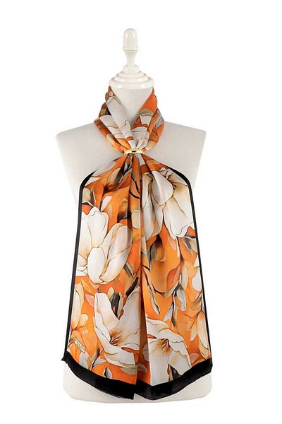 Bursa İpek Silk Scarf - Orange Daffodil Pattern